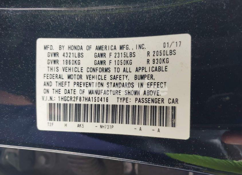 Photo 9 of 2017 Honda Accord EX-L (VIN 1HGCR2F87HA150416)