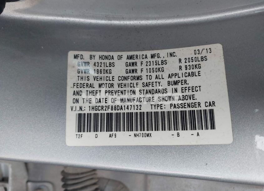 Photo 9 of 2013 Honda Accord EX-L (VIN 1HGCR2F88DA147132)