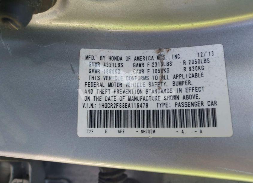 Photo 9 of 2014 Honda Accord EX-L (VIN 1HGCR2F88EA116478)