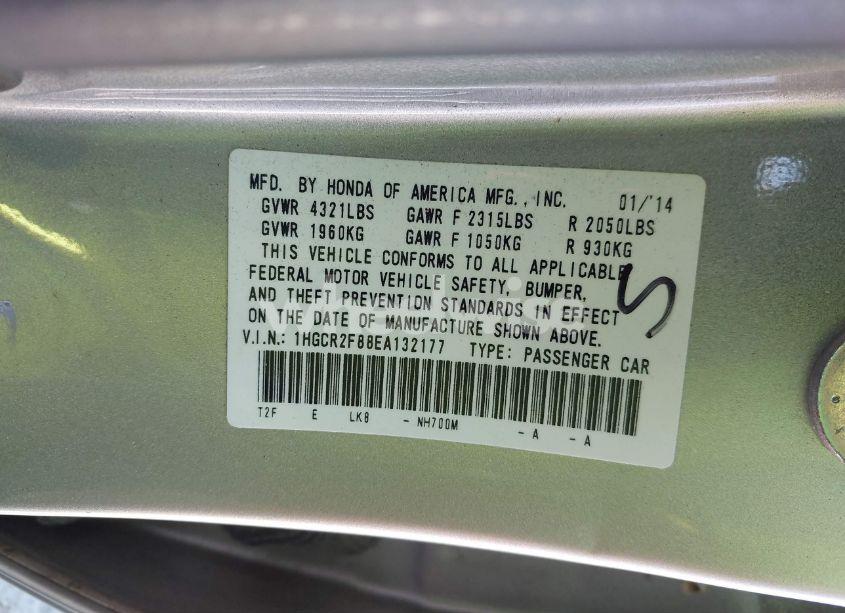 Photo 9 of 2014 Honda Accord EX-L (VIN 1HGCR2F88EA132177)