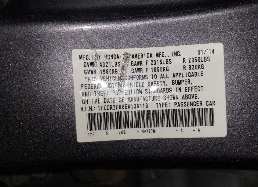 Photo 9 of 2014 Honda Accord EX-L (VIN 1HGCR2F88EA136116)