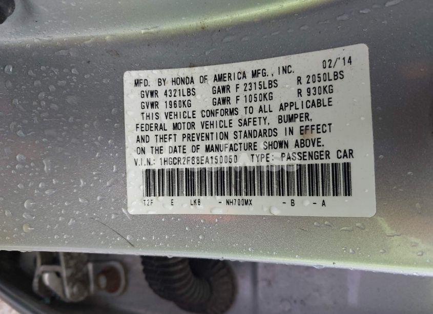 Photo 9 of 2014 Honda Accord EX-L (VIN 1HGCR2F88EA150050)