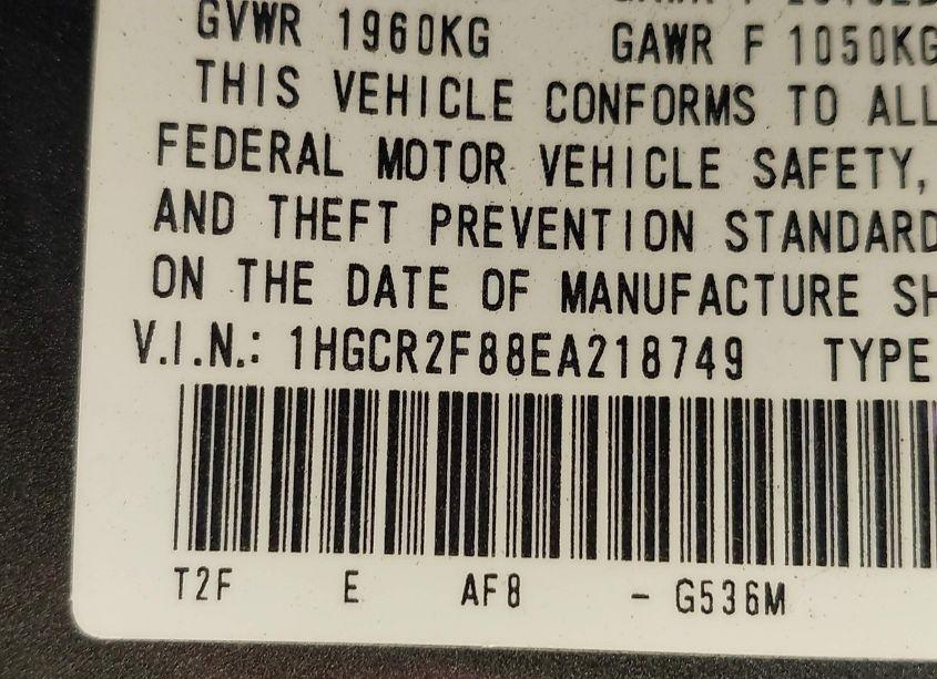 Photo 9 of 2014 Honda Accord EX-L (VIN 1HGCR2F88EA218749)