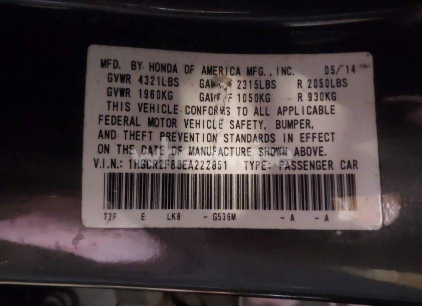 Photo 9 of 2014 Honda Accord EX-L (VIN 1HGCR2F88EA222851)