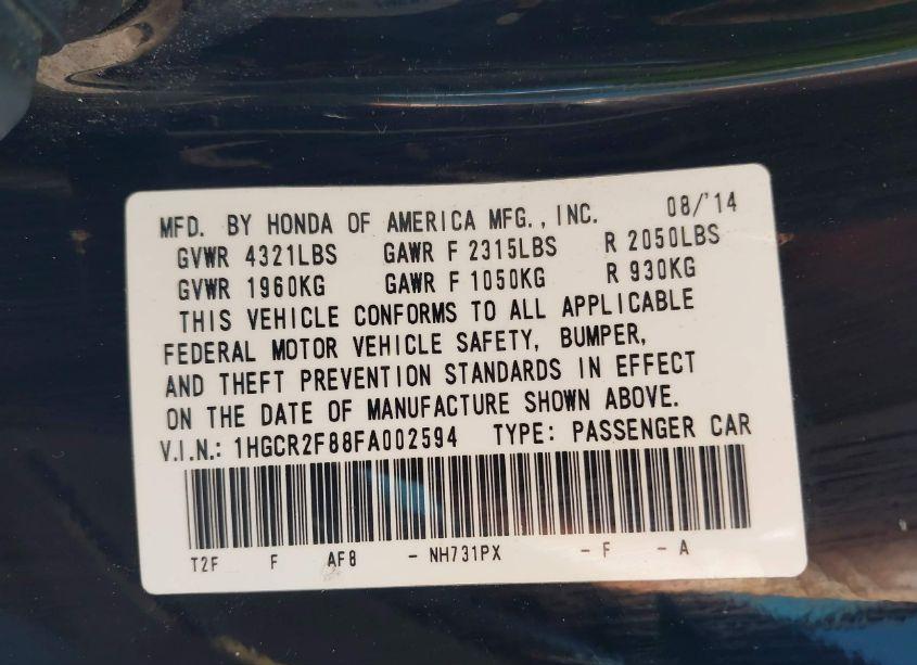 Photo 9 of 2015 Honda Accord EX-L (VIN 1HGCR2F88FA002594)