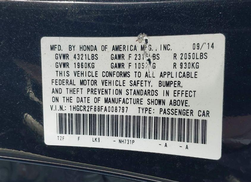 Photo 9 of 2015 Honda Accord EX-L (VIN 1HGCR2F88FA008797)