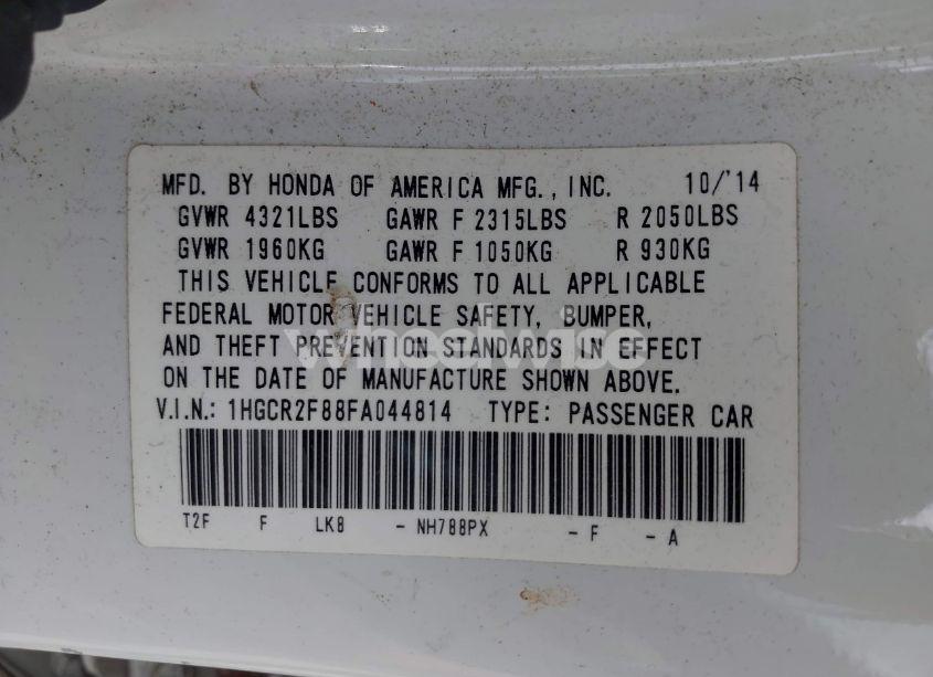 Photo 9 of 2015 Honda Accord EX-L (VIN 1HGCR2F88FA044814)