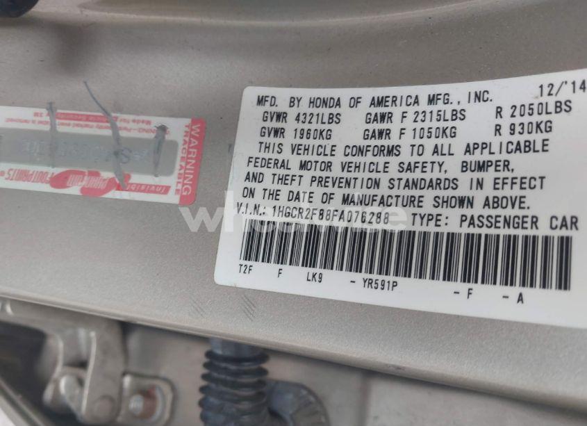 Photo 9 of 2015 Honda Accord EX-L (VIN 1HGCR2F88FA076288)