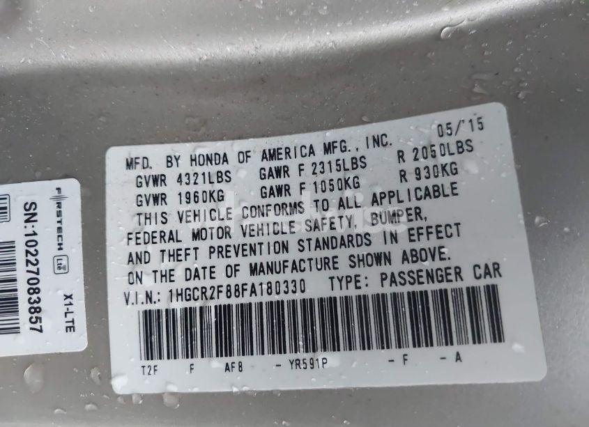 Photo 9 of 2015 Honda Accord EX-L (VIN 1HGCR2F88FA180330)