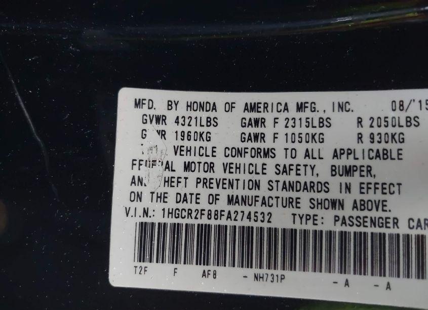 Photo 9 of 2015 Honda Accord EX-L (VIN 1HGCR2F88FA274532)