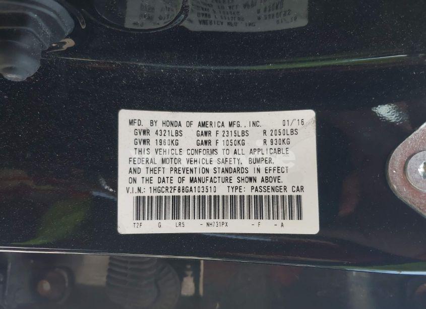 Photo 9 of 2016 Honda Accord EX-L (VIN 1HGCR2F88GA103510)