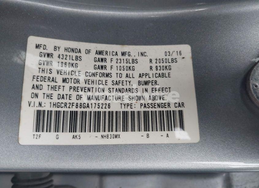 Photo 9 of 2016 Honda Accord EX-L (VIN 1HGCR2F88GA175226)