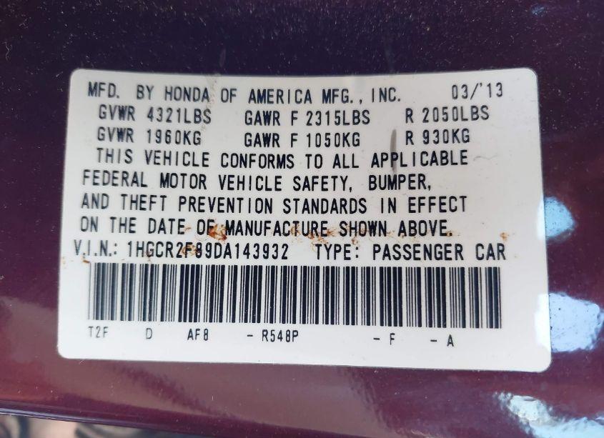 Photo 9 of 2013 Honda Accord EX-L (VIN 1HGCR2F89DA143932)