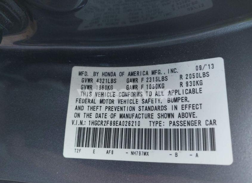 Photo 9 of 2014 Honda Accord EX-L (VIN 1HGCR2F89EA026210)