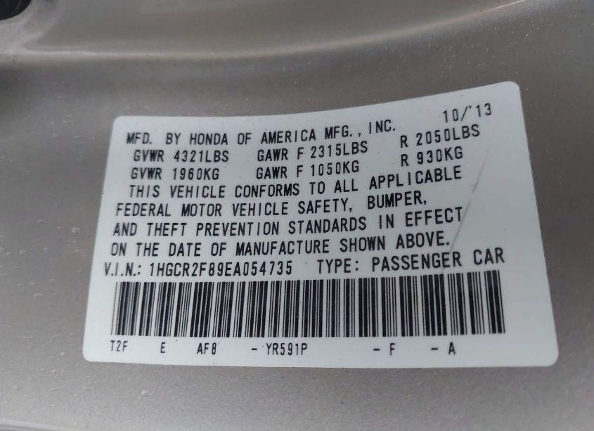 Photo 9 of 2014 Honda Accord EX-L (VIN 1HGCR2F89EA054735)