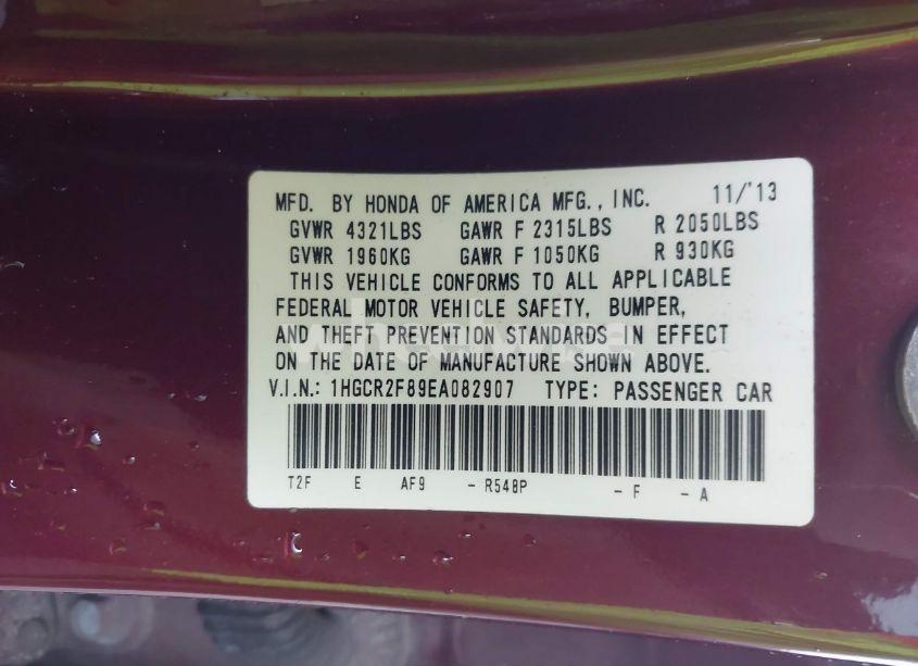 Photo 9 of 2014 Honda Accord EX-L (VIN 1HGCR2F89EA082907)