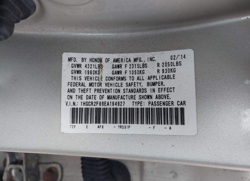 Photo 9 of 2014 Honda Accord EX-L (VIN 1HGCR2F89EA164927)