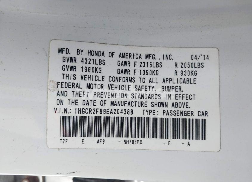 Photo 9 of 2014 Honda Accord EX-L (VIN 1HGCR2F89EA204388)