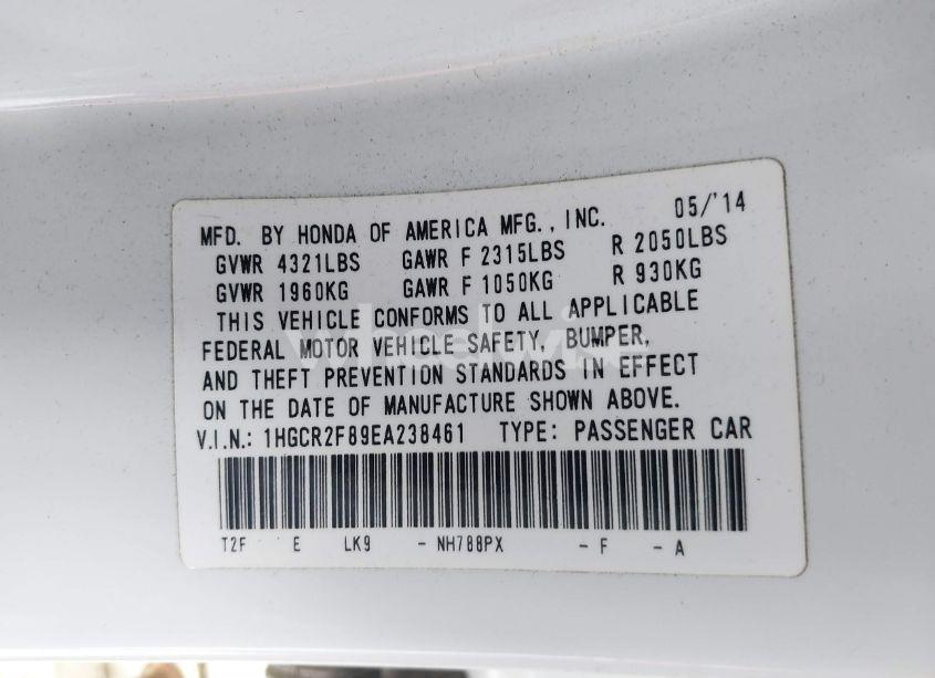 Photo 9 of 2014 Honda Accord EX-L (VIN 1HGCR2F89EA238461)