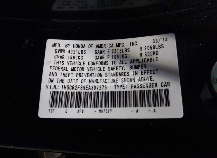 Photo 9 of 2014 Honda Accord EX-L (VIN 1HGCR2F89EA307276)