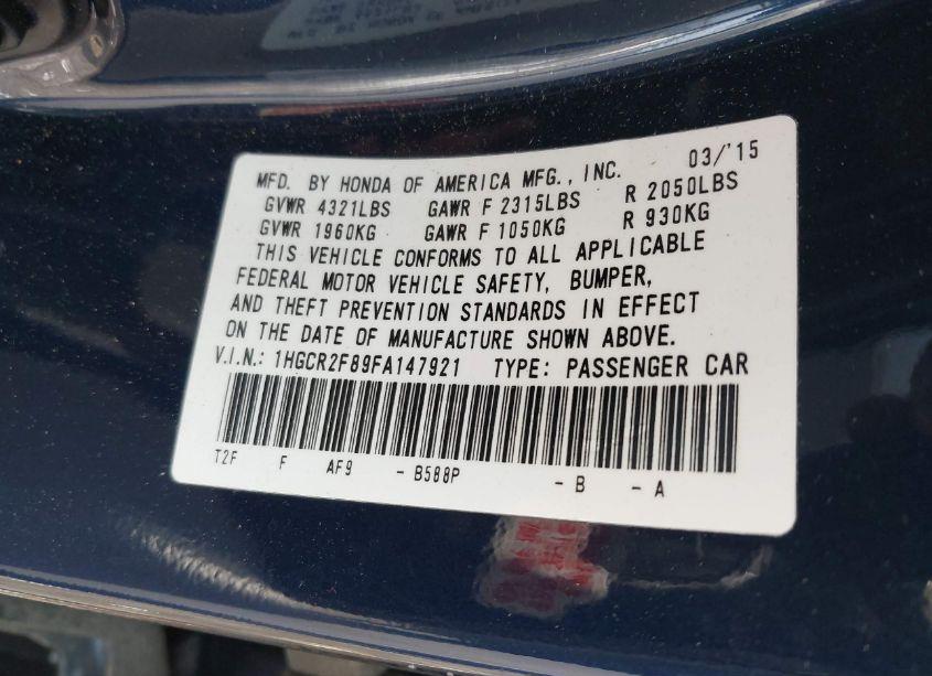 Photo 9 of 2015 Honda Accord EX-L (VIN 1HGCR2F89FA147921)