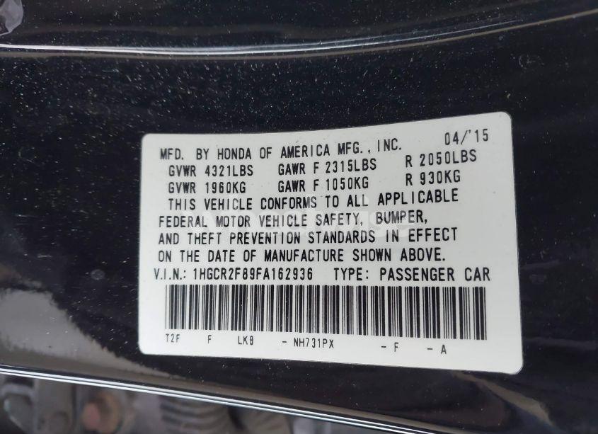 Photo 9 of 2015 Honda Accord EX-L (VIN 1HGCR2F89FA162936)