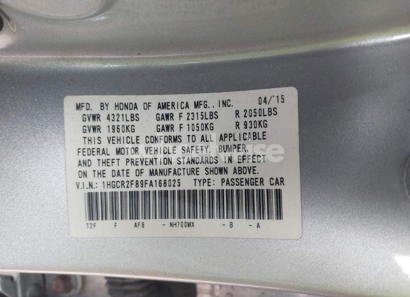 Photo 9 of 2015 Honda Accord EX-L (VIN 1HGCR2F89FA168025)