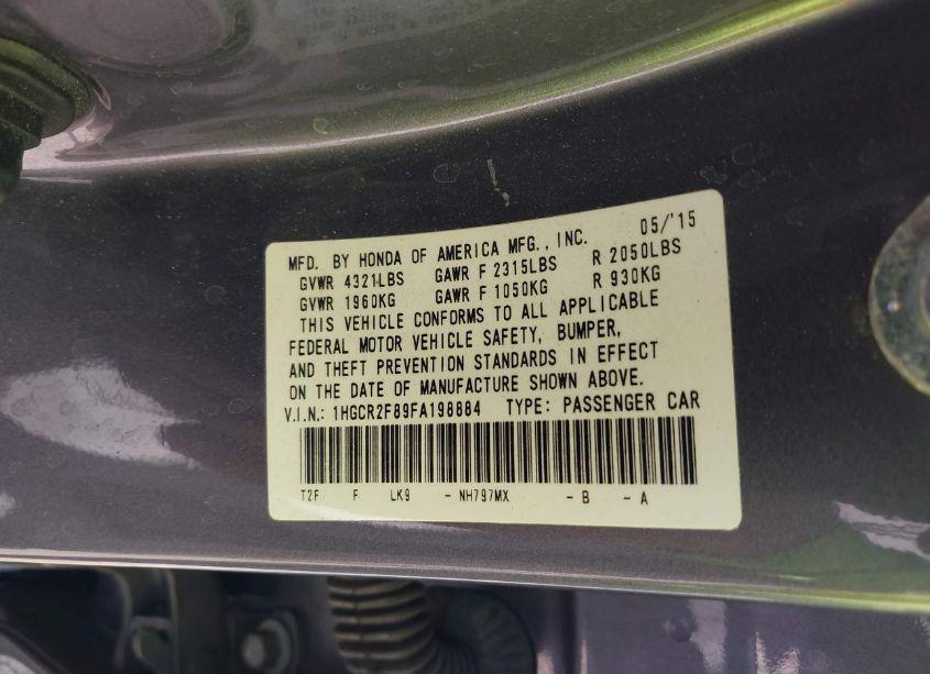 Photo 9 of 2015 Honda Accord EX-L (VIN 1HGCR2F89FA198884)