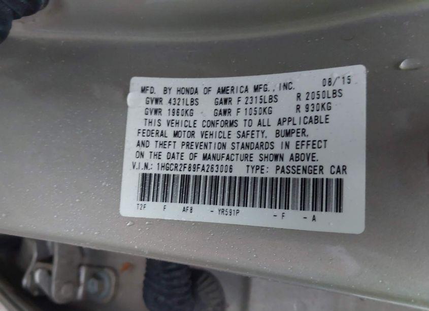 Photo 9 of 2015 Honda Accord EX-L (VIN 1HGCR2F89FA263006)