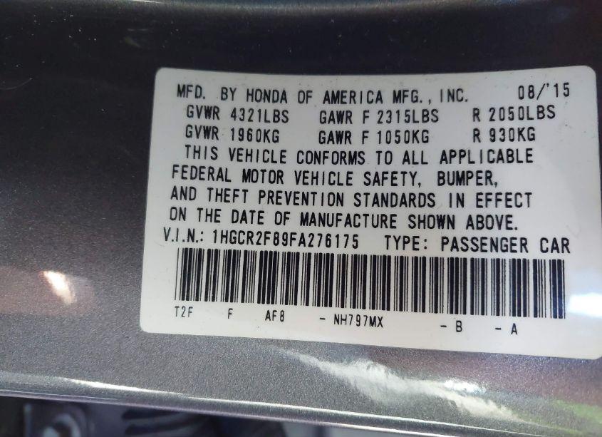 Photo 9 of 2015 Honda Accord EX-L (VIN 1HGCR2F89FA276175)