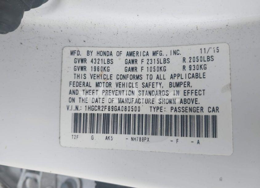 Photo 9 of 2016 Honda Accord EX-L (VIN 1HGCR2F89GA080500)