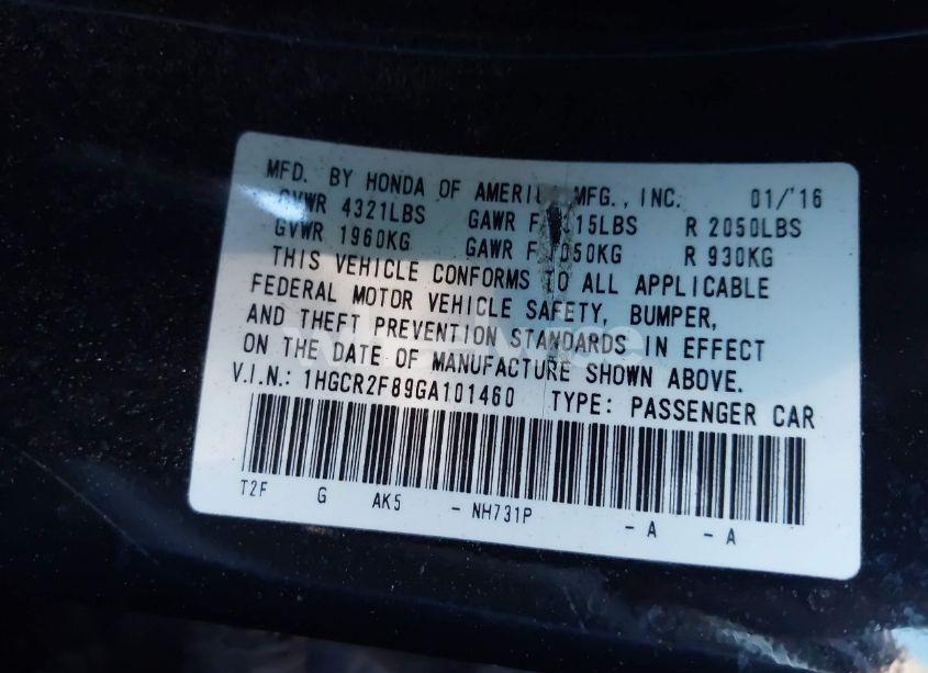 Photo 9 of 2016 Honda Accord EX-L (VIN 1HGCR2F89GA101460)