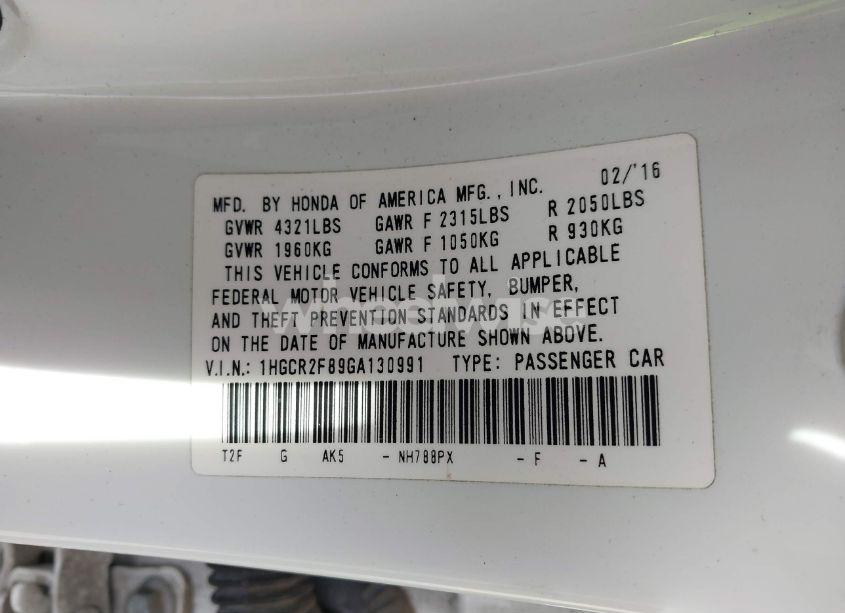 Photo 9 of 2016 Honda Accord EX-L (VIN 1HGCR2F89GA130991)