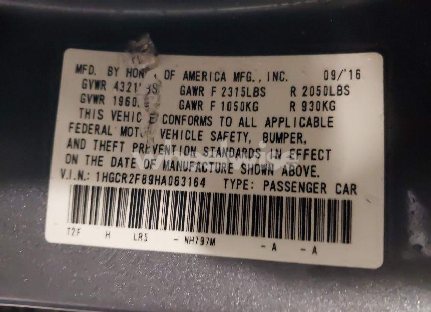 Photo 9 of 2017 Honda Accord EX-L (VIN 1HGCR2F89HA063164)