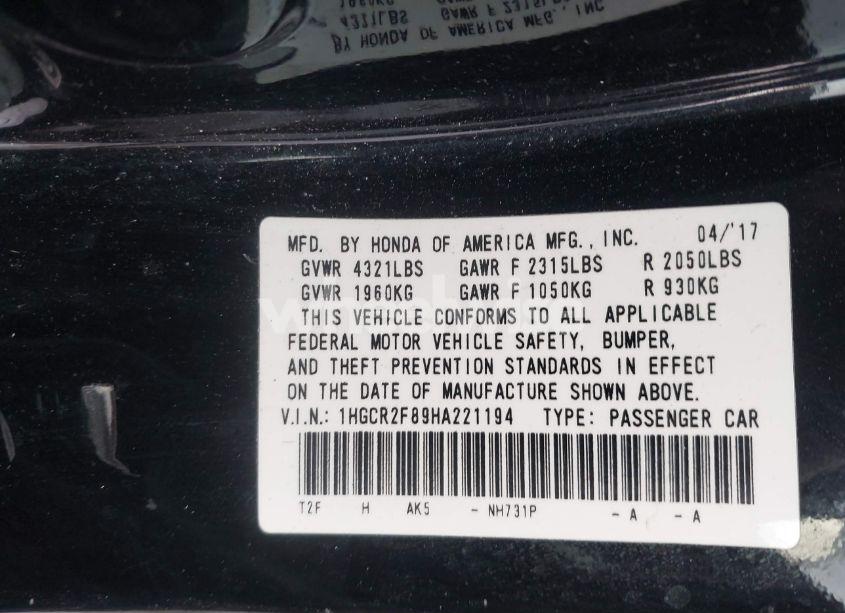 Photo 9 of 2017 Honda Accord EX-L (VIN 1HGCR2F89HA221194)