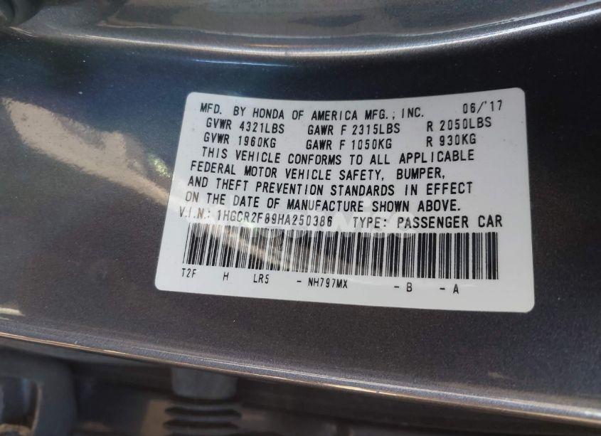 Photo 9 of 2017 Honda Accord EX-L (VIN 1HGCR2F89HA250386)