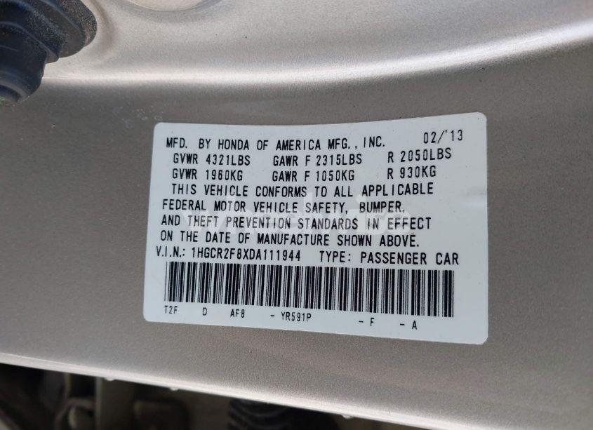 Photo 9 of 2013 Honda Accord EX-L (VIN 1HGCR2F8XDA111944)