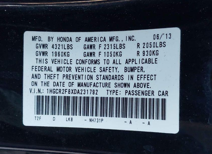 Photo 9 of 2013 Honda Accord EX-L (VIN 1HGCR2F8XDA231792)