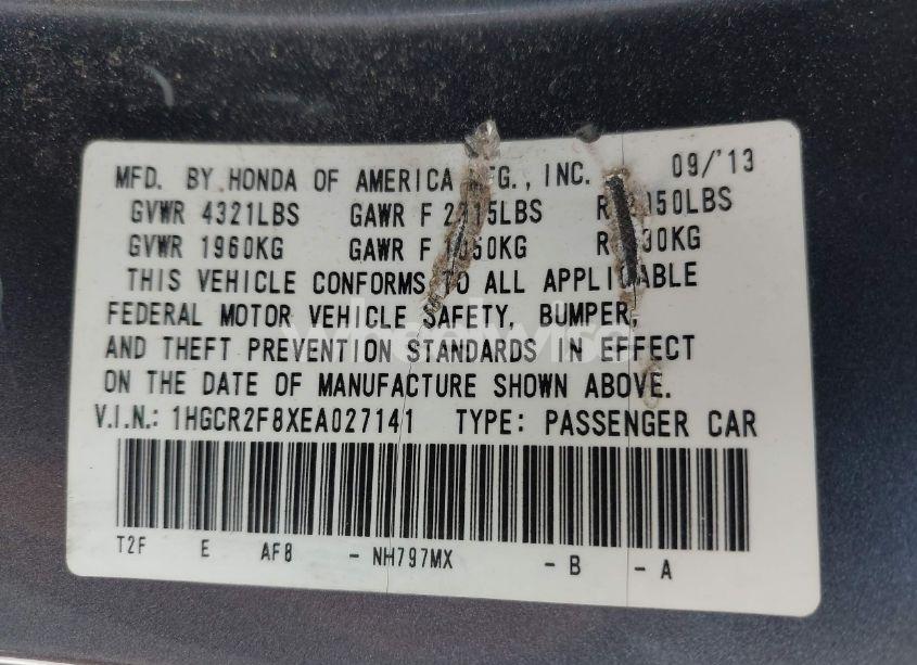 Photo 9 of 2014 Honda Accord EX-L (VIN 1HGCR2F8XEA027141)