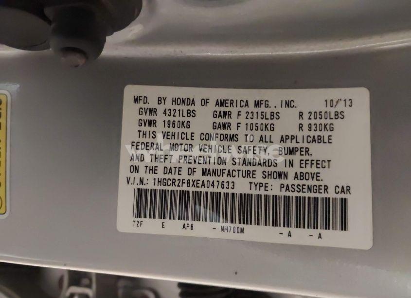 Photo 9 of 2014 Honda Accord EX-L (VIN 1HGCR2F8XEA047633)