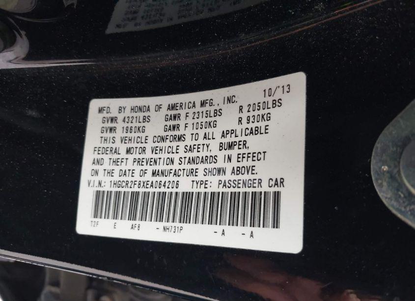 Photo 9 of 2014 Honda Accord EX-L (VIN 1HGCR2F8XEA064206)