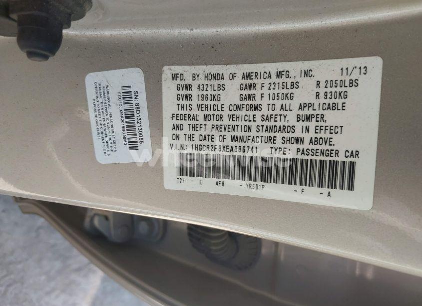 Photo 9 of 2014 Honda Accord EX-L (VIN 1HGCR2F8XEA086741)