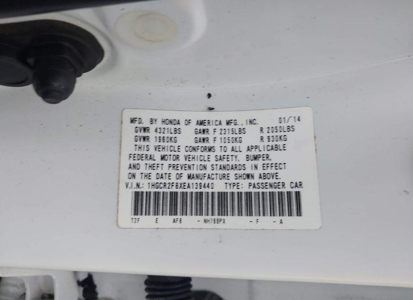 Photo 9 of 2014 Honda Accord EX-L (VIN 1HGCR2F8XEA139440)