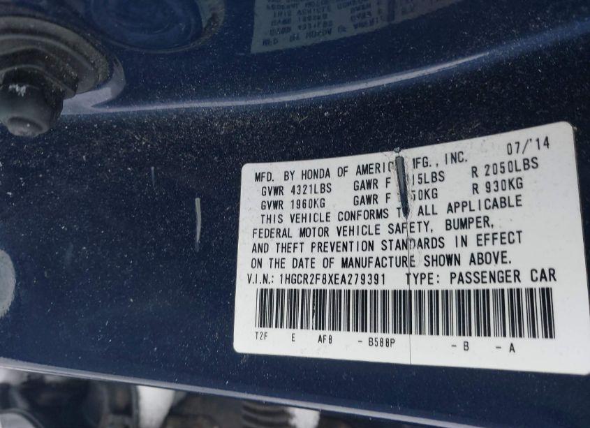 Photo 9 of 2014 Honda Accord EX-L (VIN 1HGCR2F8XEA279391)