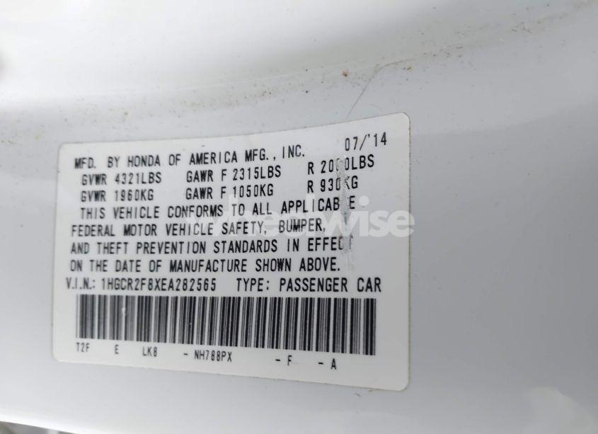 Photo 9 of 2014 Honda Accord EX-L (VIN 1HGCR2F8XEA282565)