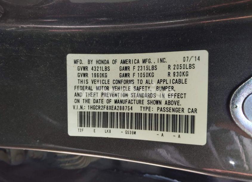 Photo 9 of 2014 Honda Accord EX-L (VIN 1HGCR2F8XEA288754)