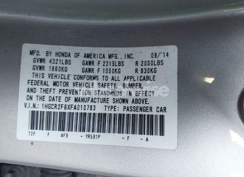 Photo 9 of 2015 Honda Accord EX-L (VIN 1HGCR2F8XFA010793)