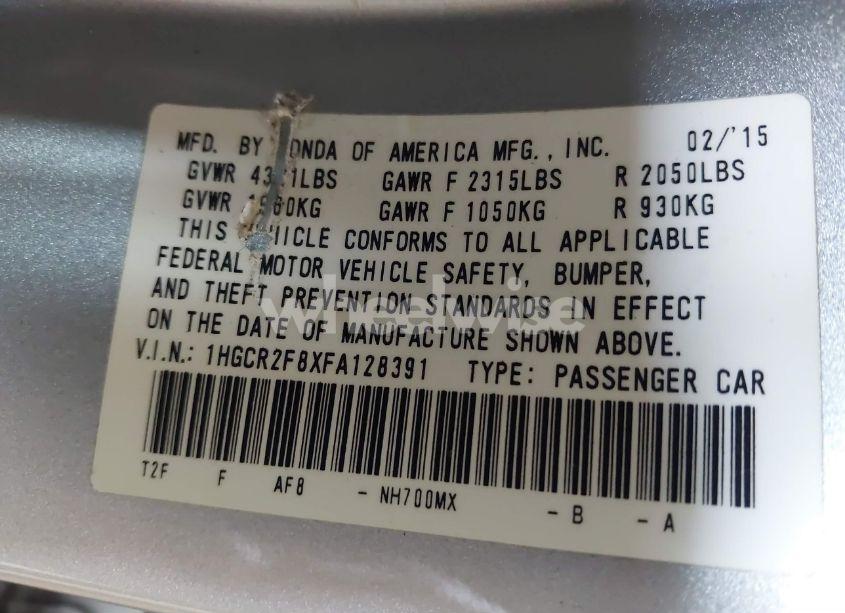 Photo 9 of 2015 Honda Accord EX-L (VIN 1HGCR2F8XFA128391)