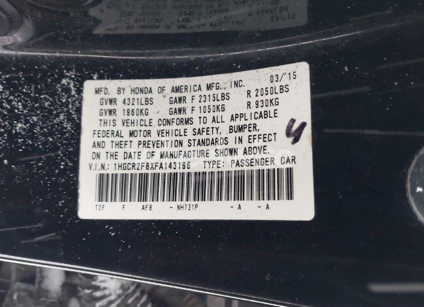 Photo 9 of 2015 Honda Accord EX-L (VIN 1HGCR2F8XFA143196)