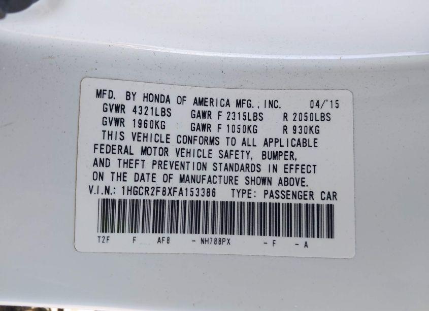 Photo 9 of 2015 Honda Accord EX-L (VIN 1HGCR2F8XFA153386)